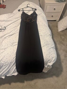 House of CB Black Lace-Top Slip Gown